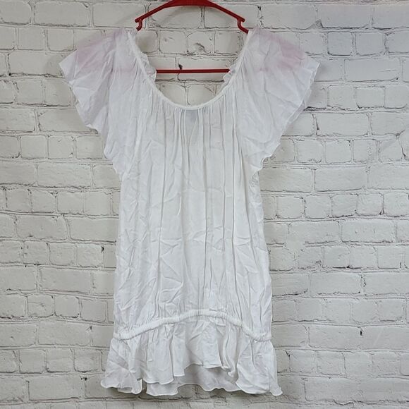 Express Frilly Solid White XS Ruffle Sleeve Peplum Top Ruffle Front Keyhole - Picture 8 of 9
